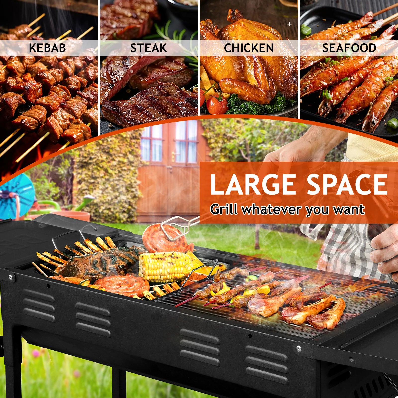 Portable Charcoal Grill Foldable Kabob Barbecue for Camping Hibachi Griddle Skewer Backyard Party