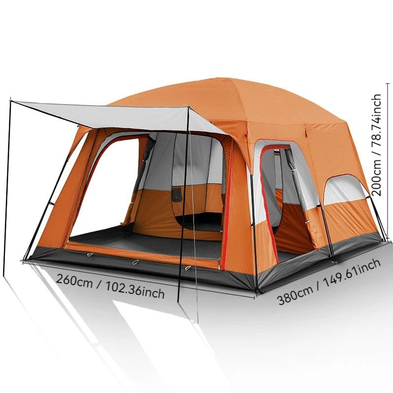 4/8/12-person outdoor family camping tent ; spacious interior ; mesh windows provide ventilation; windproof, waterproof