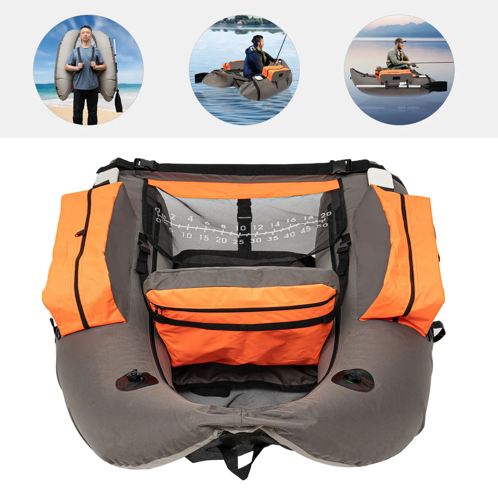 Portable Inflatable Fishing Boat Raft with Adjustable Angle Backrest for Outdoor Water Fishing