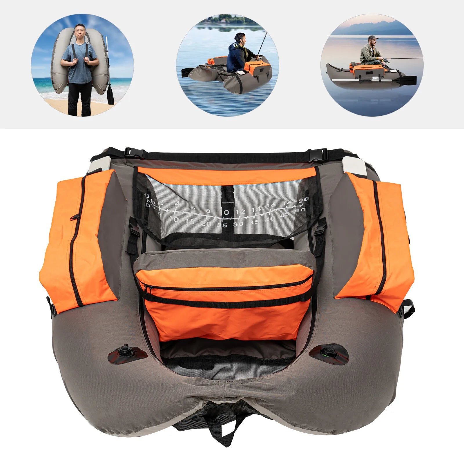 Portable Inflatable Fishing Boat Raft with Adjustable Angle Backrest for Outdoor Water Fishing