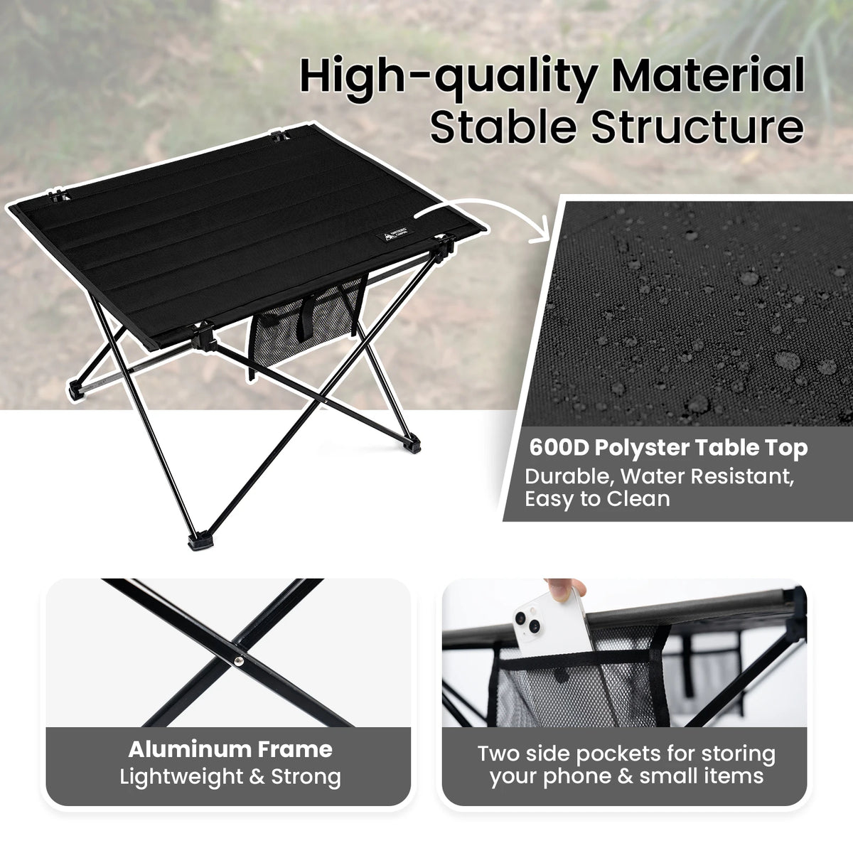 Foldable Camping Table, Lightweight Portable Table Sturdy & Quick Setup, Holds Up to 66 lbs, Perfect for Camping, Hiking