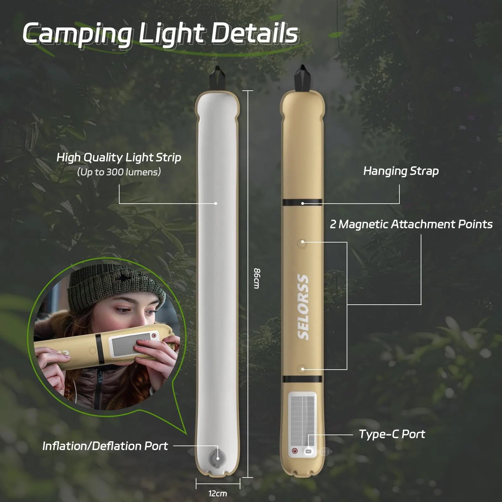 Solar Camping Lantern 2000mAh Folding Portable Camping Light Waterproof 3 Warm Light for Hiking Camping Fish USB-Type C
