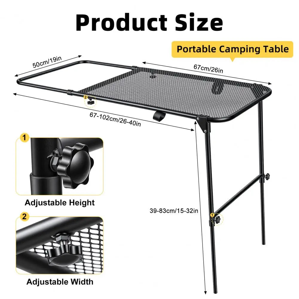 Tire Mount Camping Desk Adjustable Steel Folding Table for Tailgate Picnic Outdoor No Tool Installation Fits Car SUV Tire