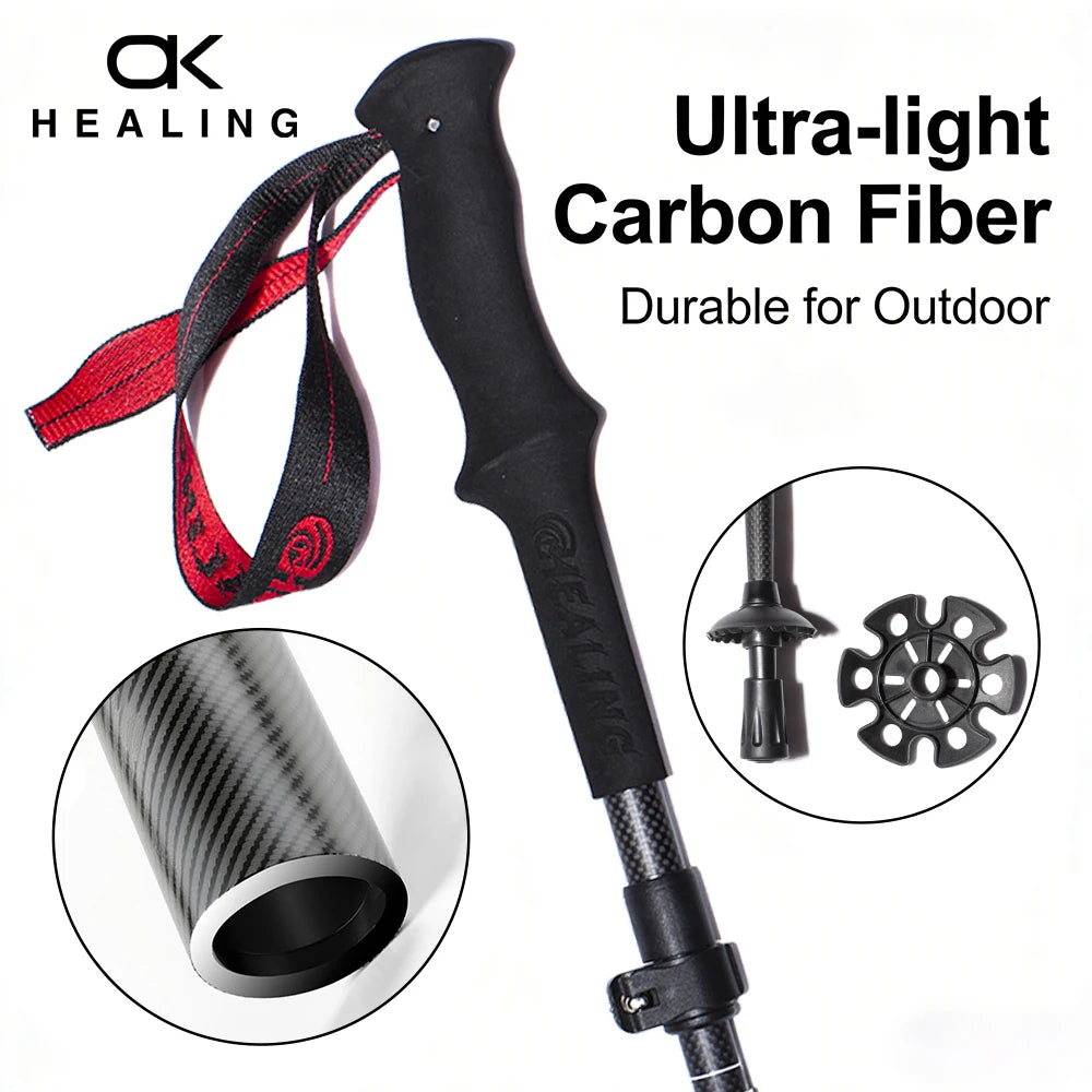 Ultralight Carbon Fiber Trekking Poles Hiking Cane Folding Telescopic Mountain Climbing Pole