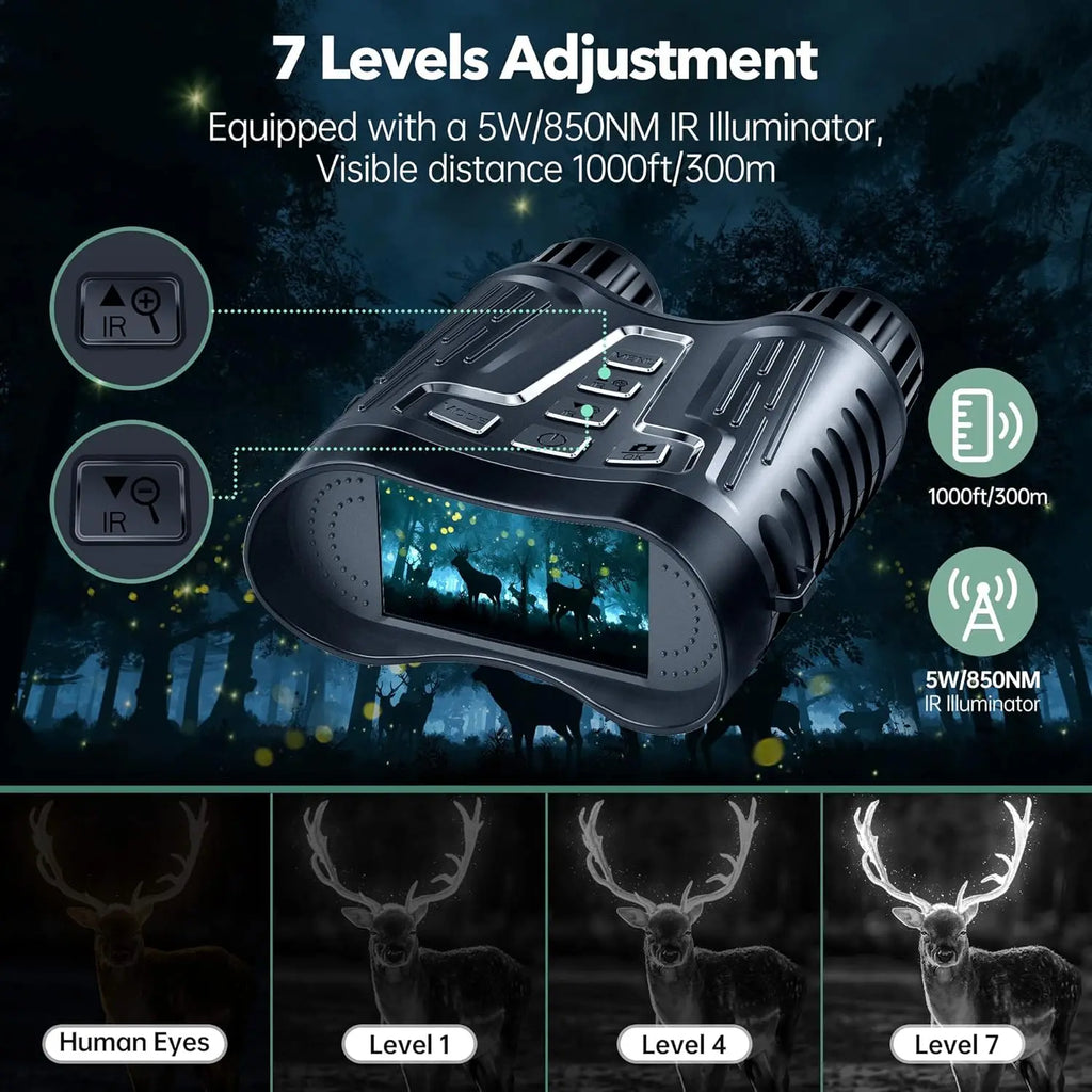 Night Vision Binoculars Goggles 8X Digital Zoom 1000ft HD 1080P with IR Illuminator Recording 4K