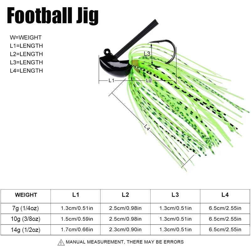 8Pcs Bass Trout Football Jigs Set Weedless Finesse Jig Swim Jigs with Silicone Skirts 1/4 3/8 1/2 oz