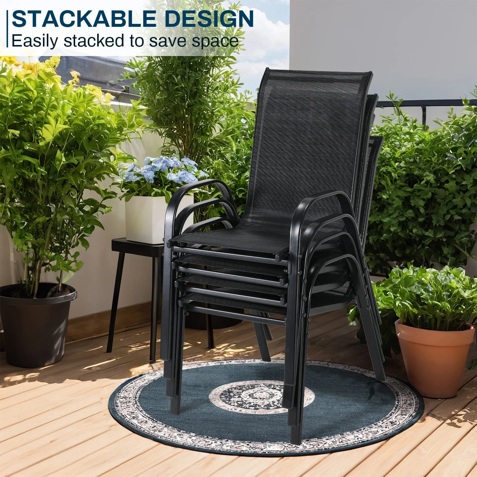 4PCS Garden Chairs Steel-iron Teslin Fabric High Back Balcony Chair Camping Chair Outdoor Seating Group
