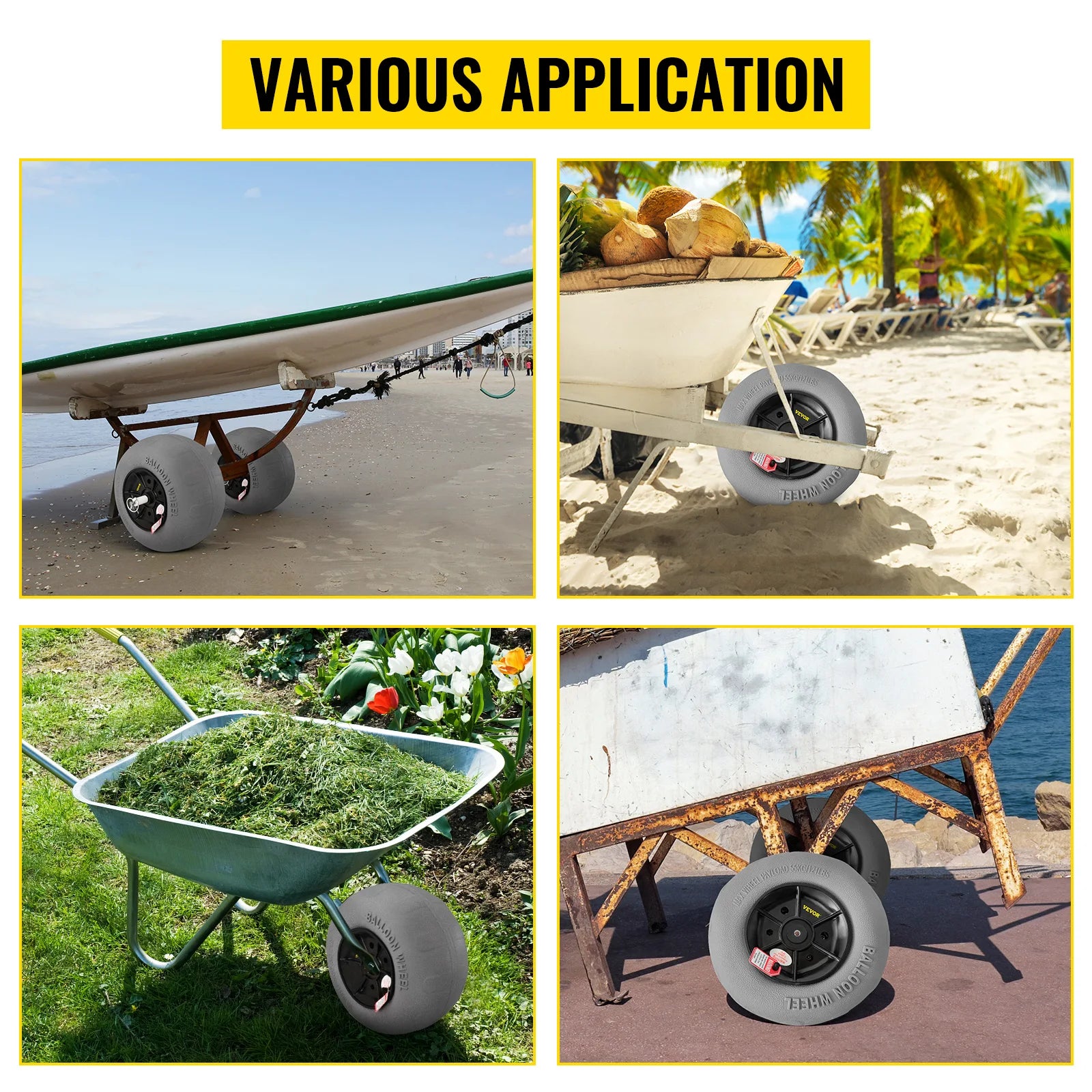 Beach Balloon Wheels 13" Replacement Sand Tires TPU Cart Tires for Kayak Dolly Canoe