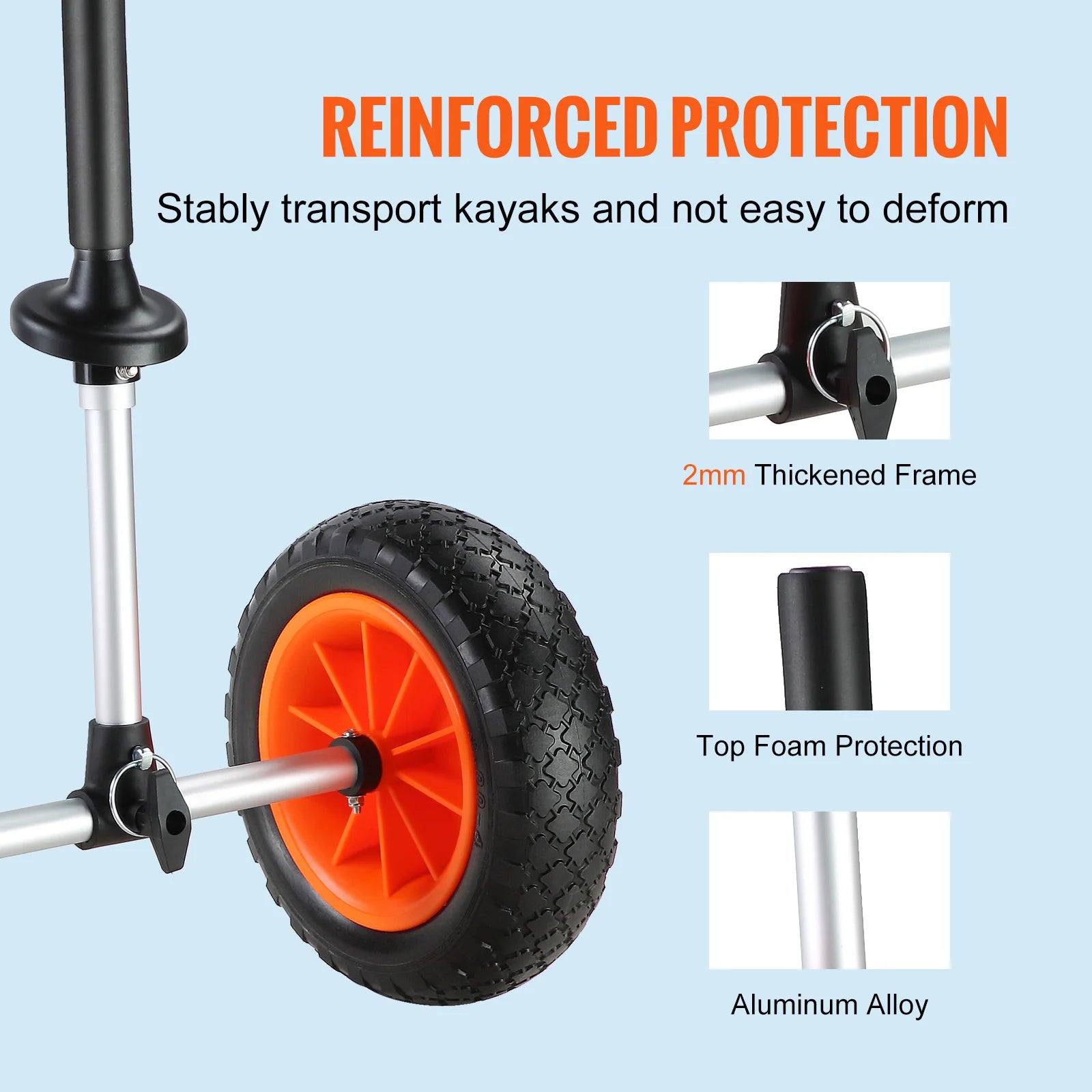 280lbs Kayak Trailer Cart Detachable Canoe Trolley Cart with 10'' Solid Tires