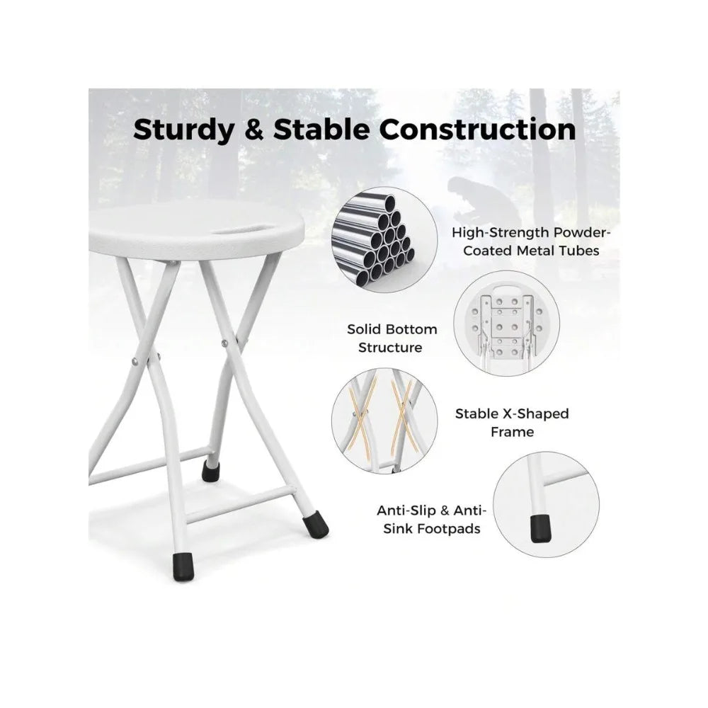 4PCS 18 Inch High Folding Stool Portable Foldable Camping Chair with Carrying Handle Heavy Duty Outdoor Seating