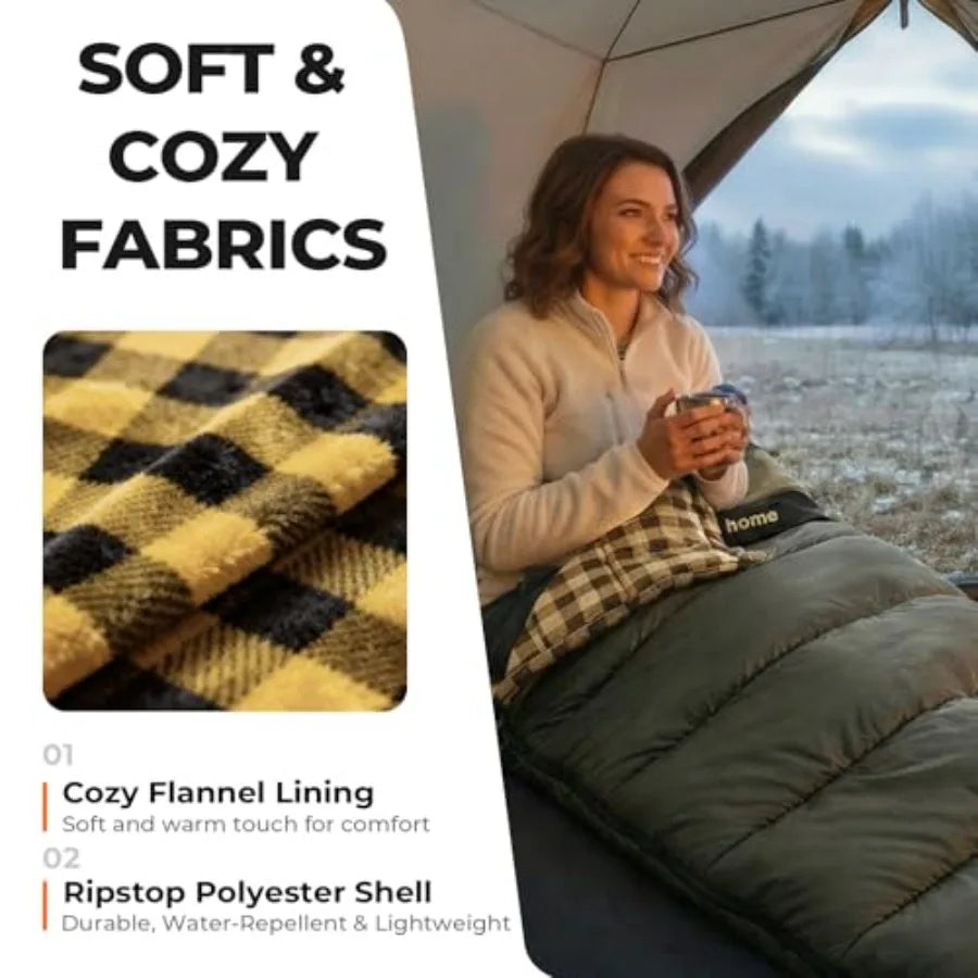 Cotton Flannel XXL Cold Weather Sleeping Bags for Adults Big and Tall, 90x39 Inch 4 Season Camping