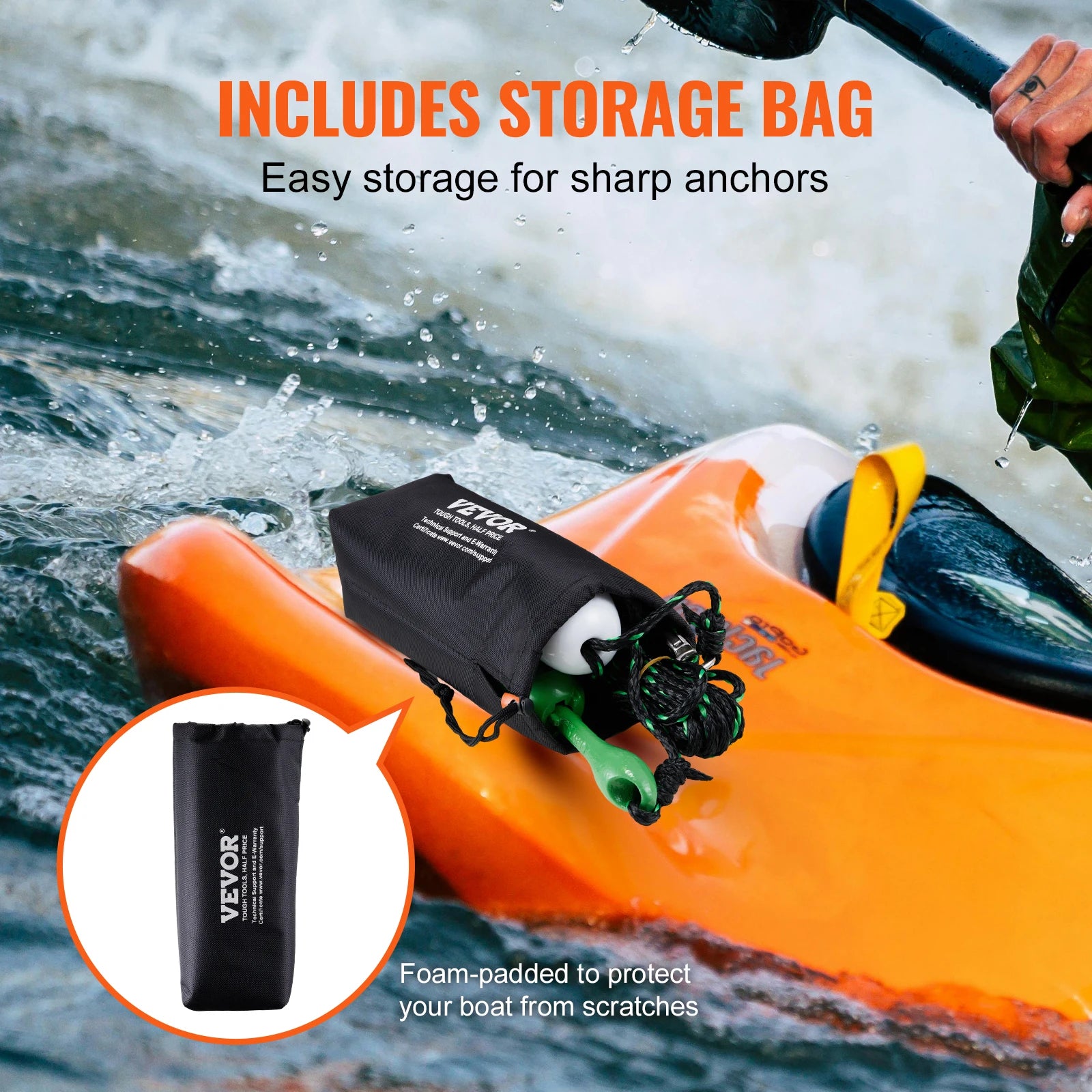 Kayak Anchor Kit 3.5 lb 26.2 ft Rope and Buoy Storage Bag