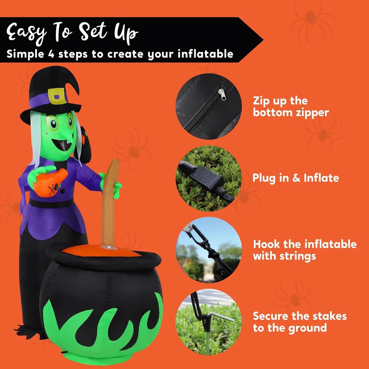 6 FT  Witch Halloween Inflatables Outdoor Decorations and Cauldron with Bubbling Potion and Light Inflatable Decoration