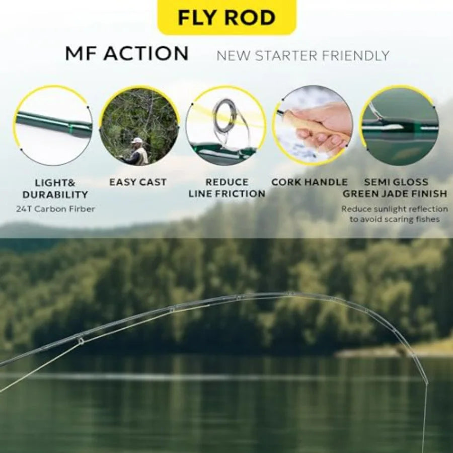 Fly Fishing Rod Combo Starter Kit Semi Gloss Green Jade Finish 24T Carbon Fiber Fly Rod case