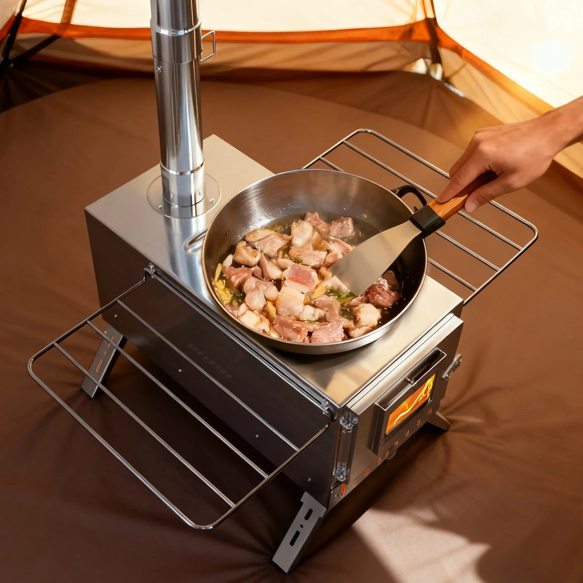 Portable Camping Tent Wood Stove for Outdoor Heating Stainless Steel Stove with 7 Chimney Pipes