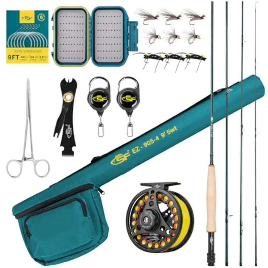 Fly Fishing Rod Combo Starter Kit Semi Gloss Green Jade Finish 24T Carbon Fiber Fly Rod case
