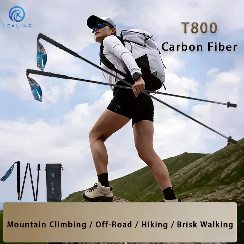 Ultra Light Weight Folding Trekking Poles Hiking Sticks Carbon Fiber