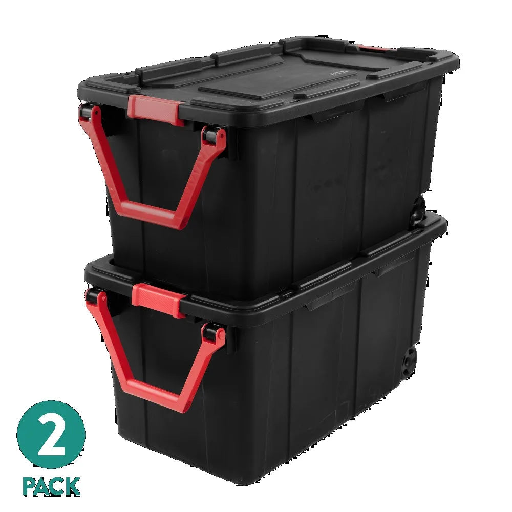 Extra Large Storage Bin, 40 Gallon Wheeled Plastic Storage Container with Handle, Black, Pack of 2