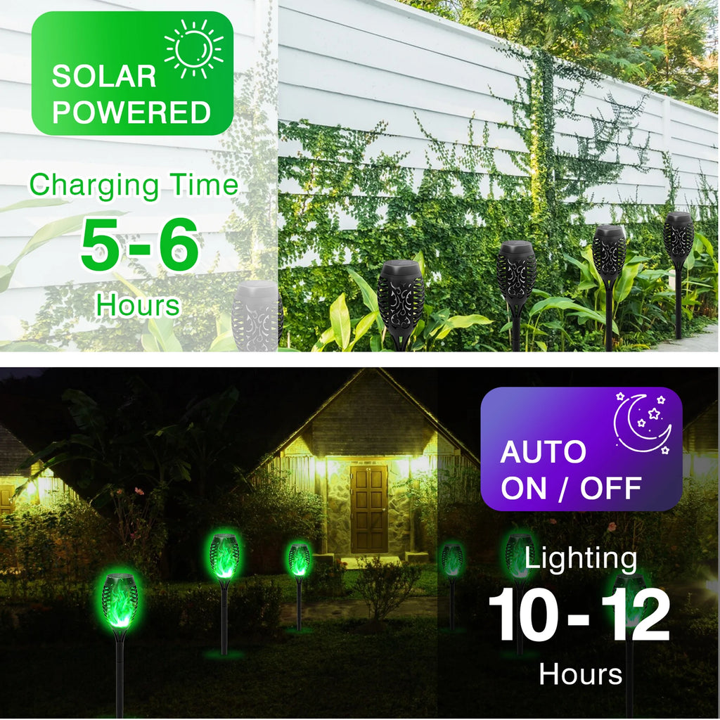 Solar Flame Torch Light LED Flickering For Lawn Path 4/6/8/12Pcs