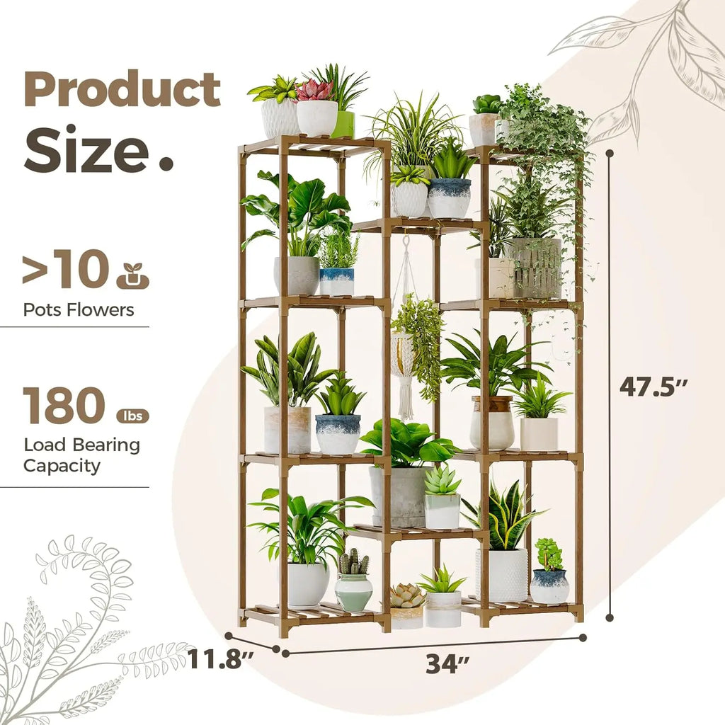 Large Wooden Plant Stand 10 Shelves Outdoor Easy Assembly
