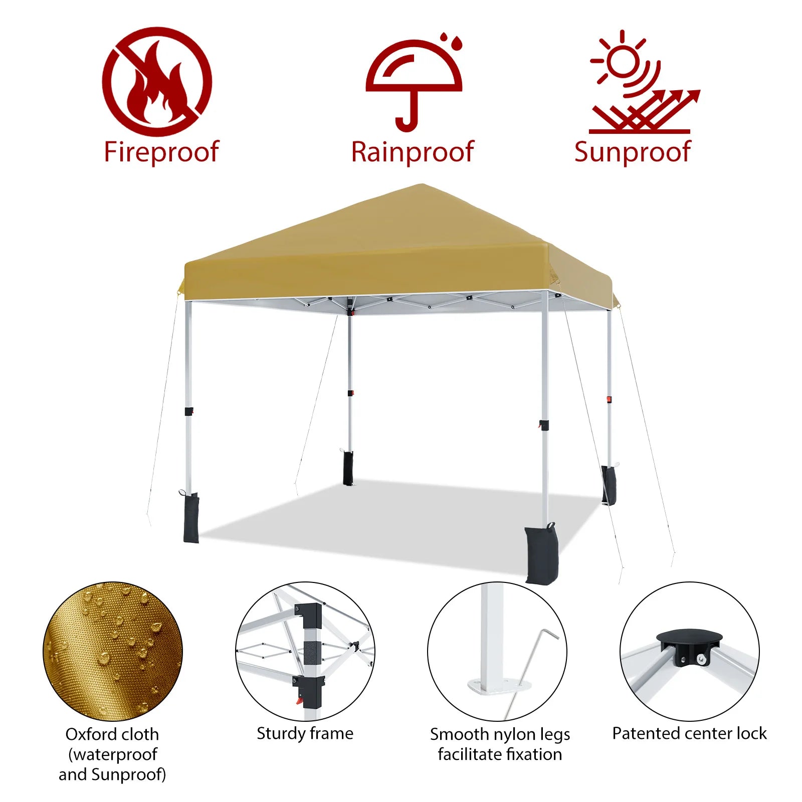 10x10ft Center Locking Canopy, Portable Outdoor Tent, Height Adjustable
