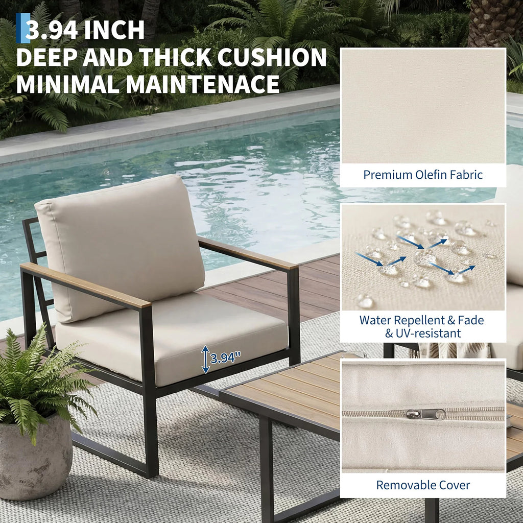 4-Piece Patio Furniture Set Outdoor Conversation Sectional Sofa With Coffee Table Thick Washable Cushions
