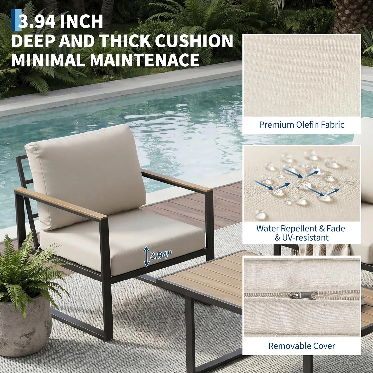 4-Piece Patio Furniture Set Outdoor Conversation Sectional Sofa With Coffee Table Thick Washable Cushions