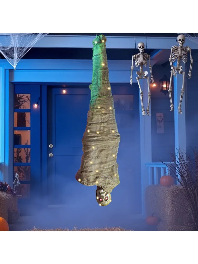 65" Halloween Decoration Cocoon Corpse Animated Hanging Dead Body Prop Spooky Sound for Yard, Haunted House