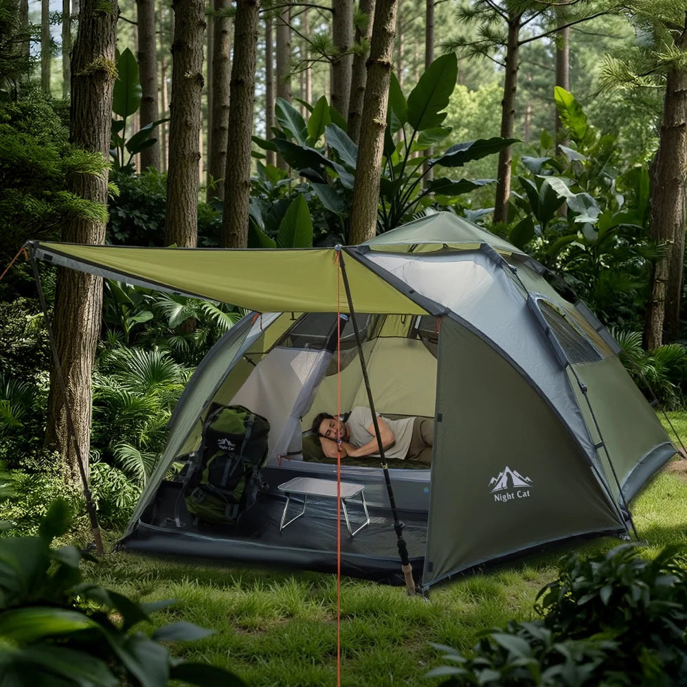 Pop Up Tent 2-3 Persons Instant Set Up Tent with Footprint Tarp & Porch, Automatic Double Layer Waterproof Camping Tent with Rainfly