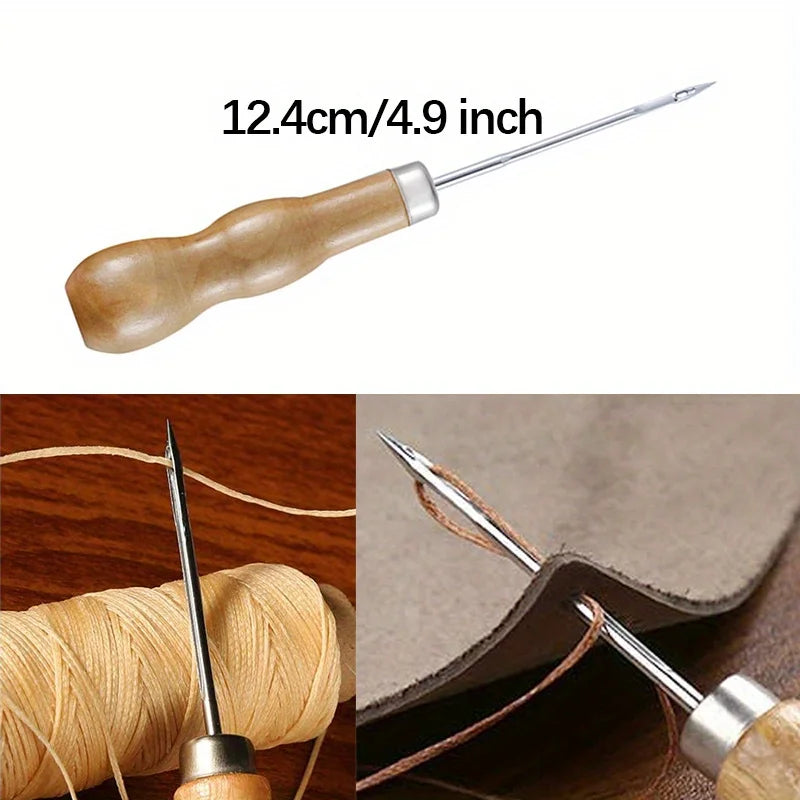 Leather Craft Sewing Kit Waxed Thread Hand Quilting Needles Sewing Awl，for Beginner , Stitching, Sewing