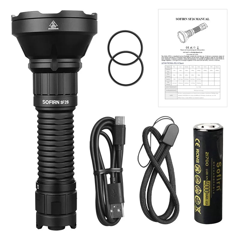 SF26 2000lm LED 6000K Tactical Flashlight Type-C Rechargeable Powerful Torch