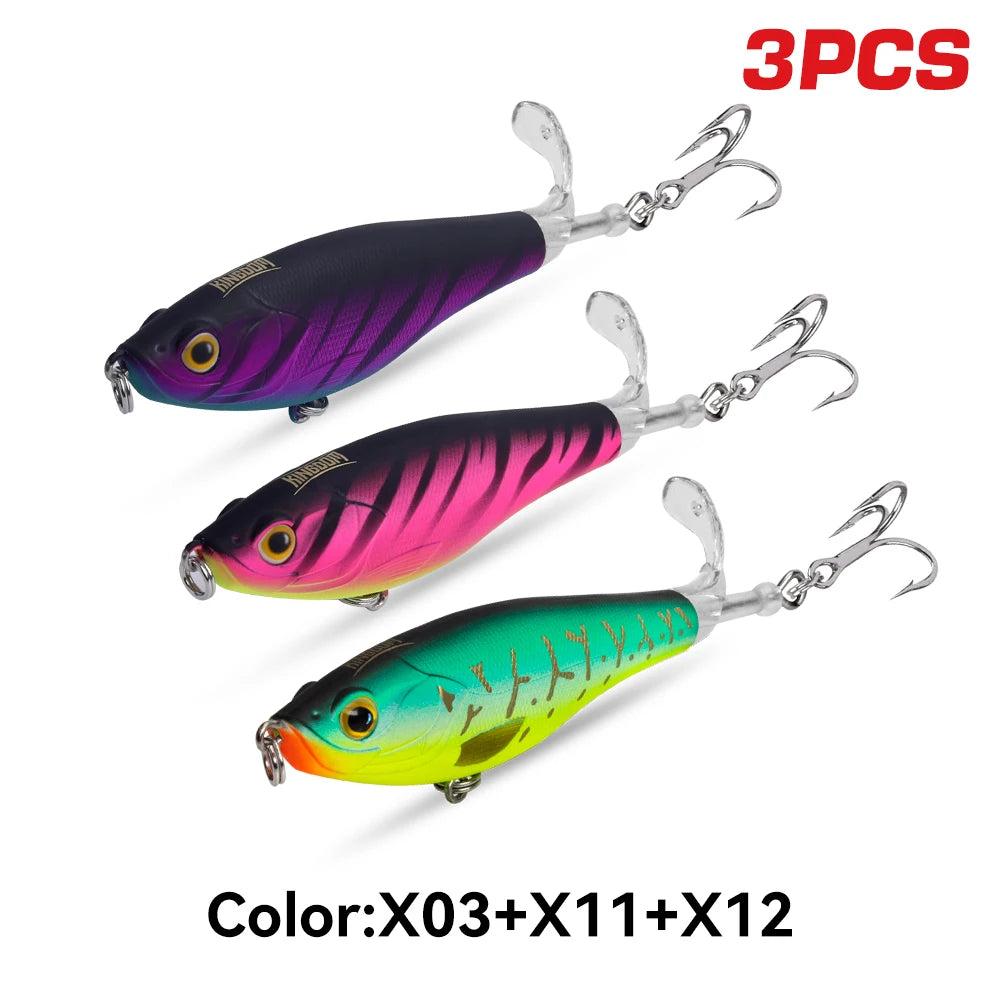Floating Fishing Lures 3PCS Topwater Crankbait 90mm 11g / 110mm 17g Hard Baits with Treble Hooks, Realistic Fish Scale Design