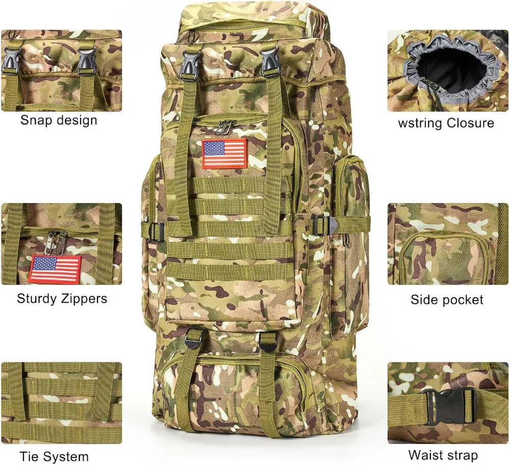 70L Camping Backpack with Survival Kit & First Aid Gear for Hiking Outdoor Adventure
