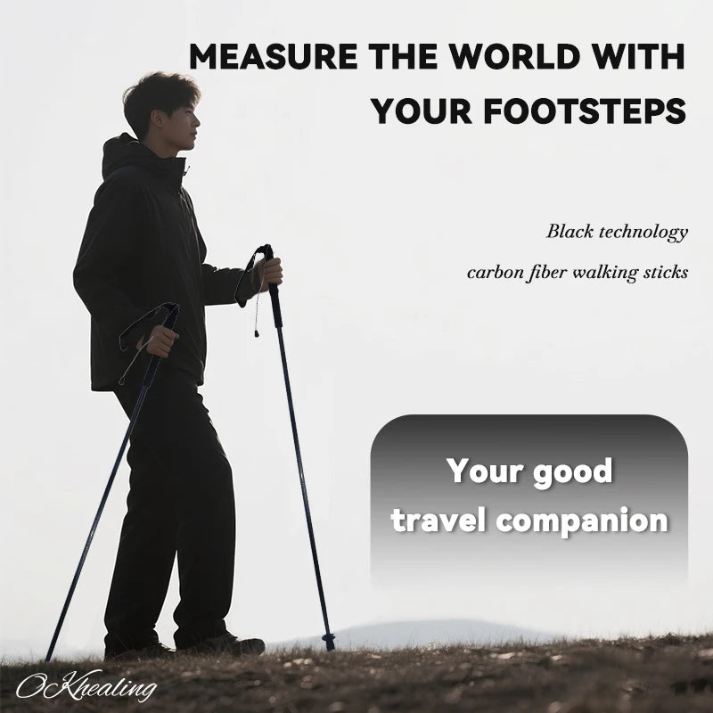 2PCs Carbon Fiber Foldable 5-Sections Ultra-Light 110g Trekking Poles Walking Cane, Hiking Sticks for Outdoor
