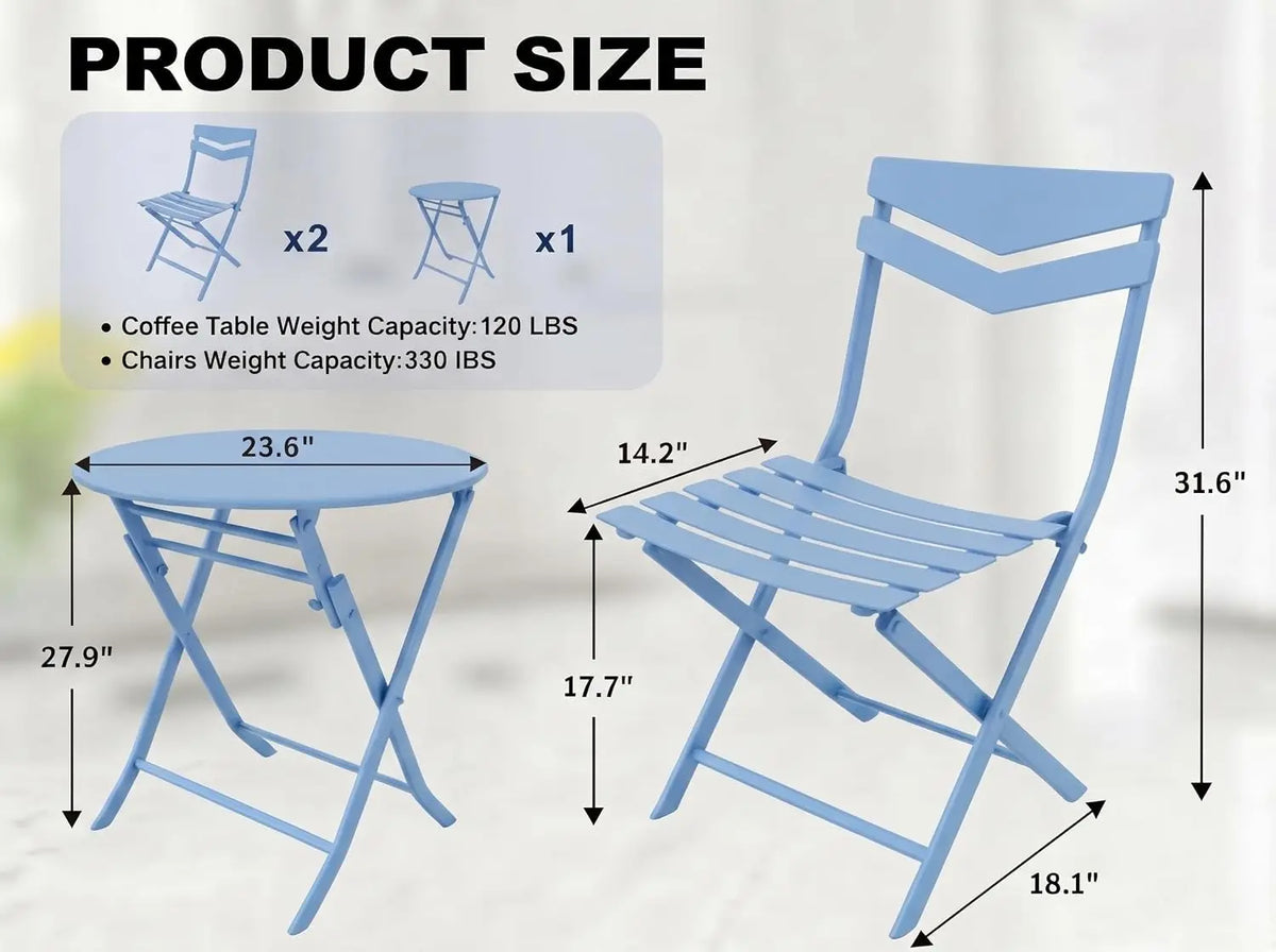 3PCS/SET Garden Balcony Outdoor Table Metal Folding Dining Tables Chairs Coffee Shop Leisure Chairs Stable Load-bearing