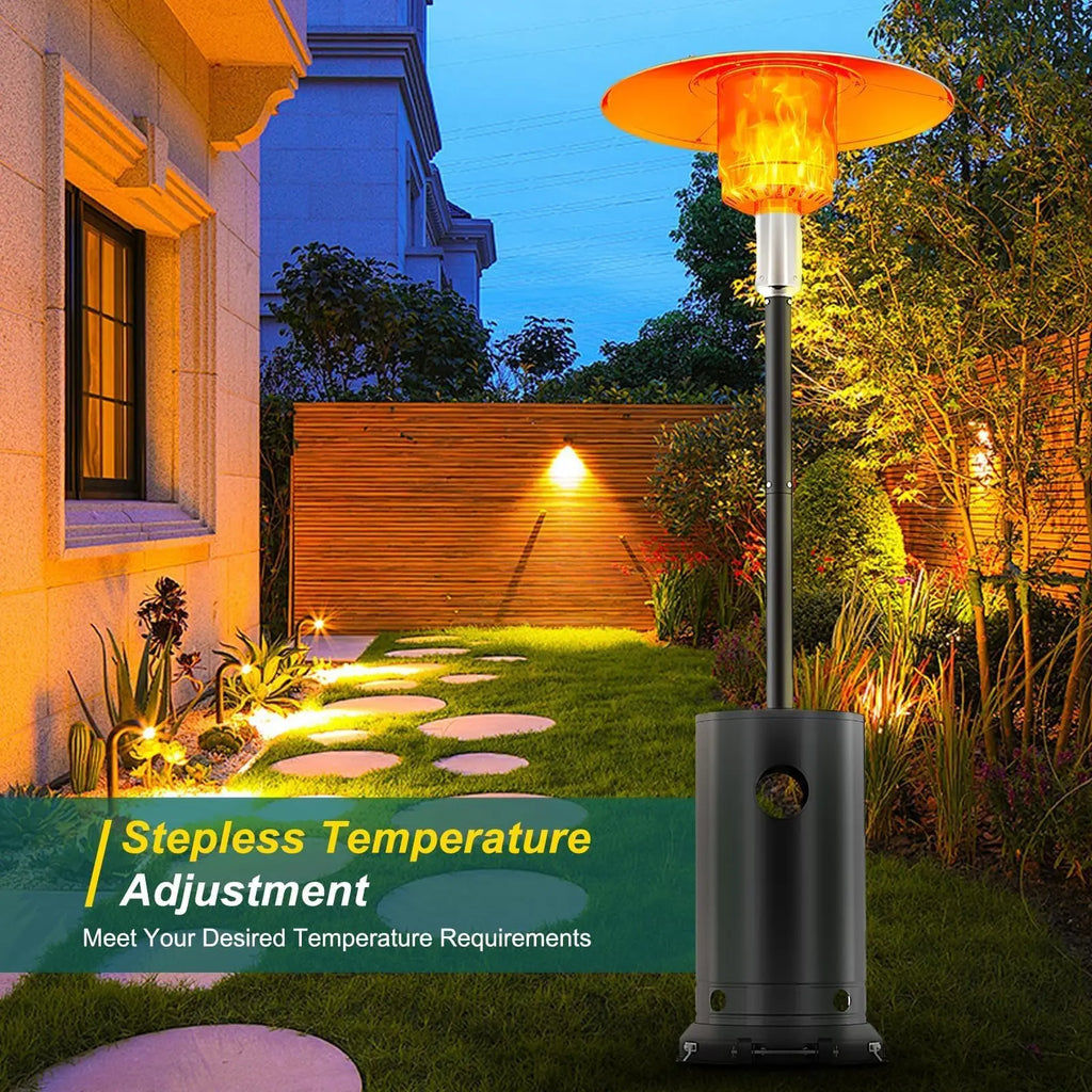 48000 BTU Propane Patio Heater Wind-Resistant Outdoor Heater With Triple Safety Protection Removable Wheels & Round Cover