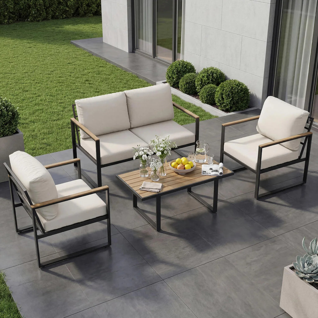 4-Piece Patio Furniture Set Outdoor Conversation Sectional Sofa With Coffee Table Thick Washable Cushions