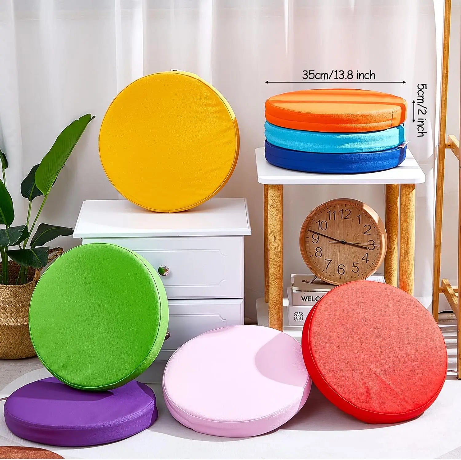16 Pcs 14 Inch Flexible Seating Floor Cushions, Soft Waterproof Leather Round Cushions