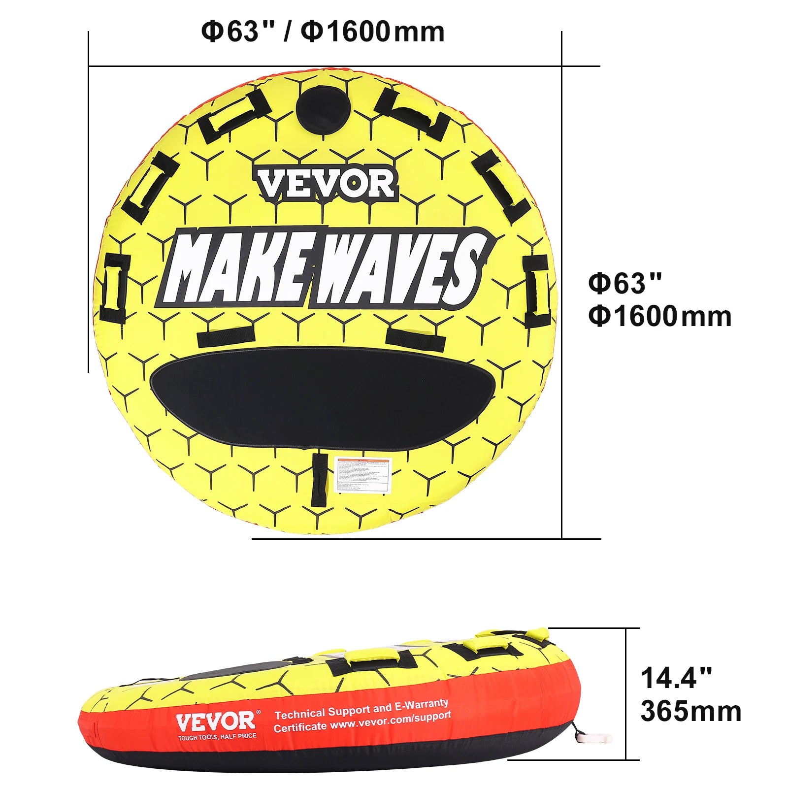 Towable Tube for Boating 1-3 People Inflatable Boat 63" Round Water Sport Towable Tube for Boat