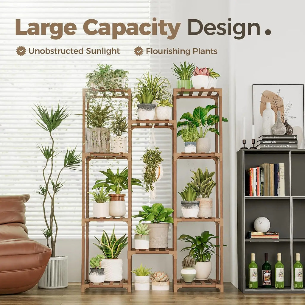 Large Wooden Plant Stand 10 Shelves Outdoor Easy Assembly