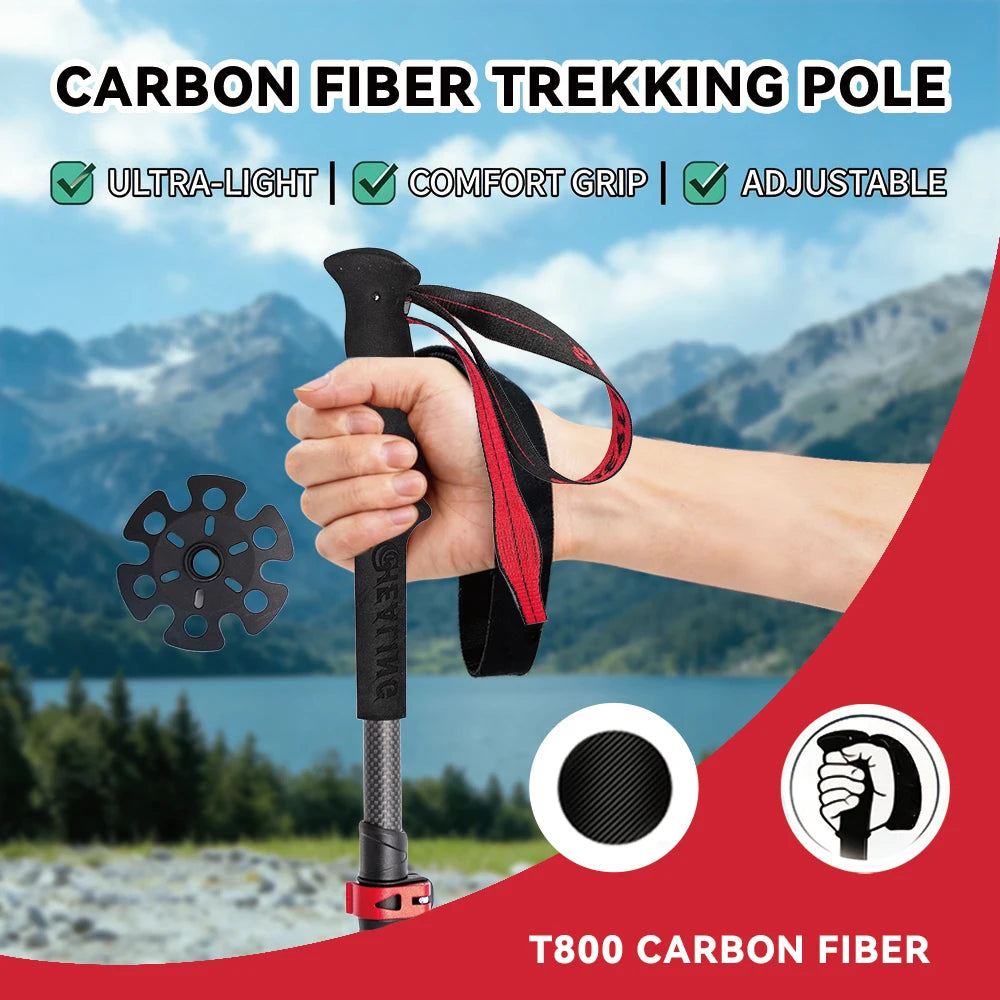 Ultralight Carbon Fiber Trekking Poles Hiking Cane Folding Telescopic Mountain Climbing Pole