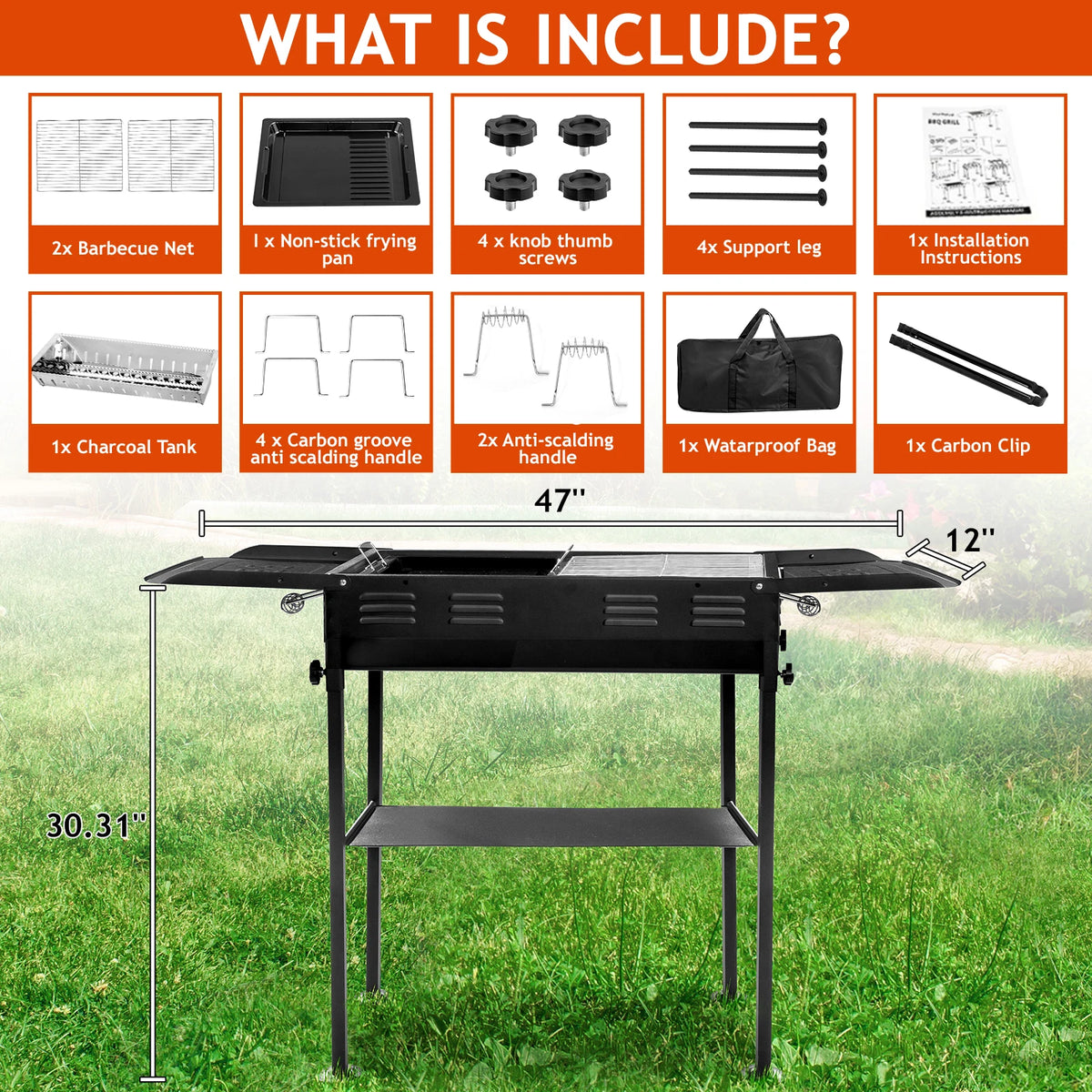 Portable Charcoal Grill Foldable Kabob Barbecue for Camping Hibachi Griddle Skewer Backyard Party