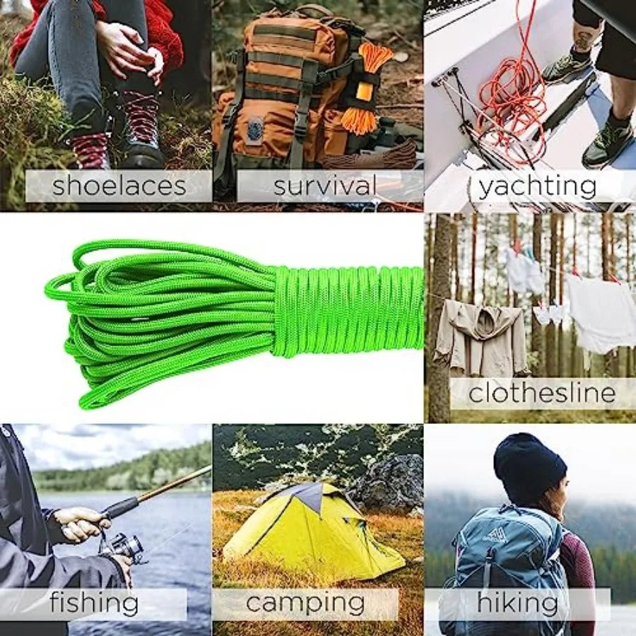 Paracord Type III 550 Neon Green 50 ft 4mm Tactical Rope MIL-SPEC Outdoor para Cord Camping Hiking Fishing Gear