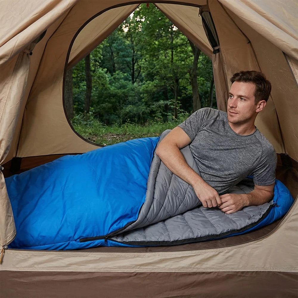 Sleeping Bag 40D Ripstop Nylon Shell Synthetic Fiber Fill Lightweight Portable Camping for Adults