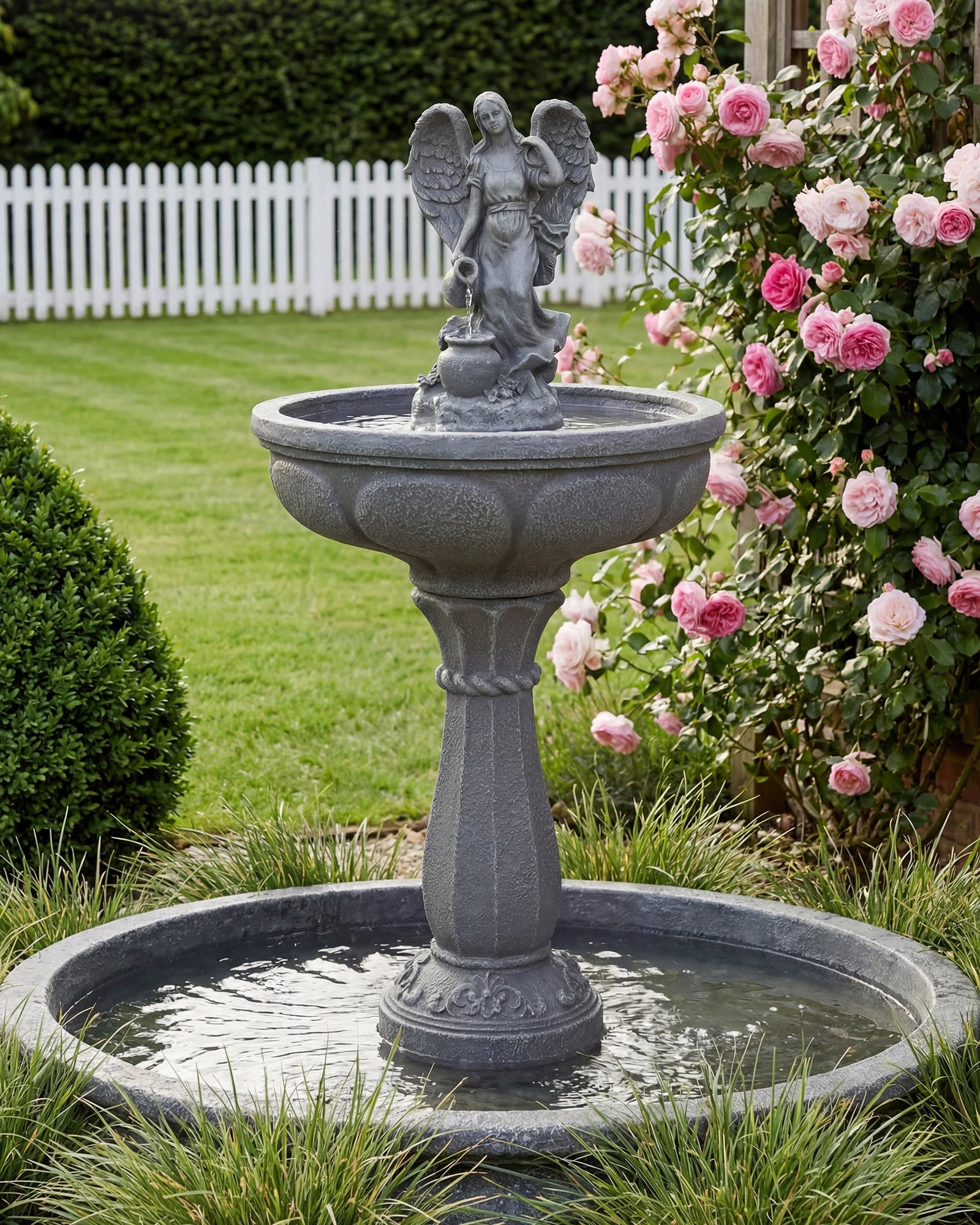 Outdoor Water Fountain, 37" Cascading Waterfall Fountain with Whisper-Quiet Pump