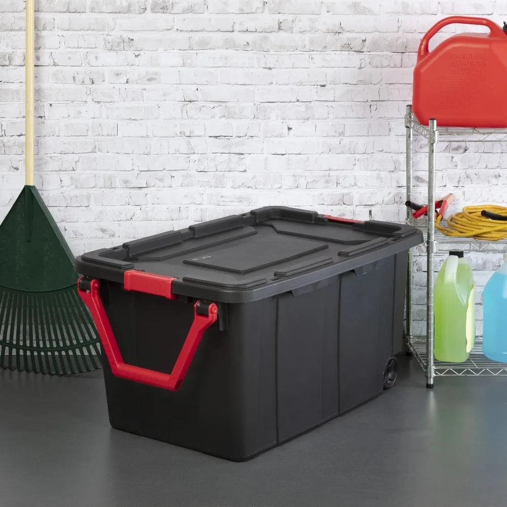 Extra Large Storage Bin, 40 Gallon Wheeled Plastic Storage Container with Handle, Black, Pack of 2