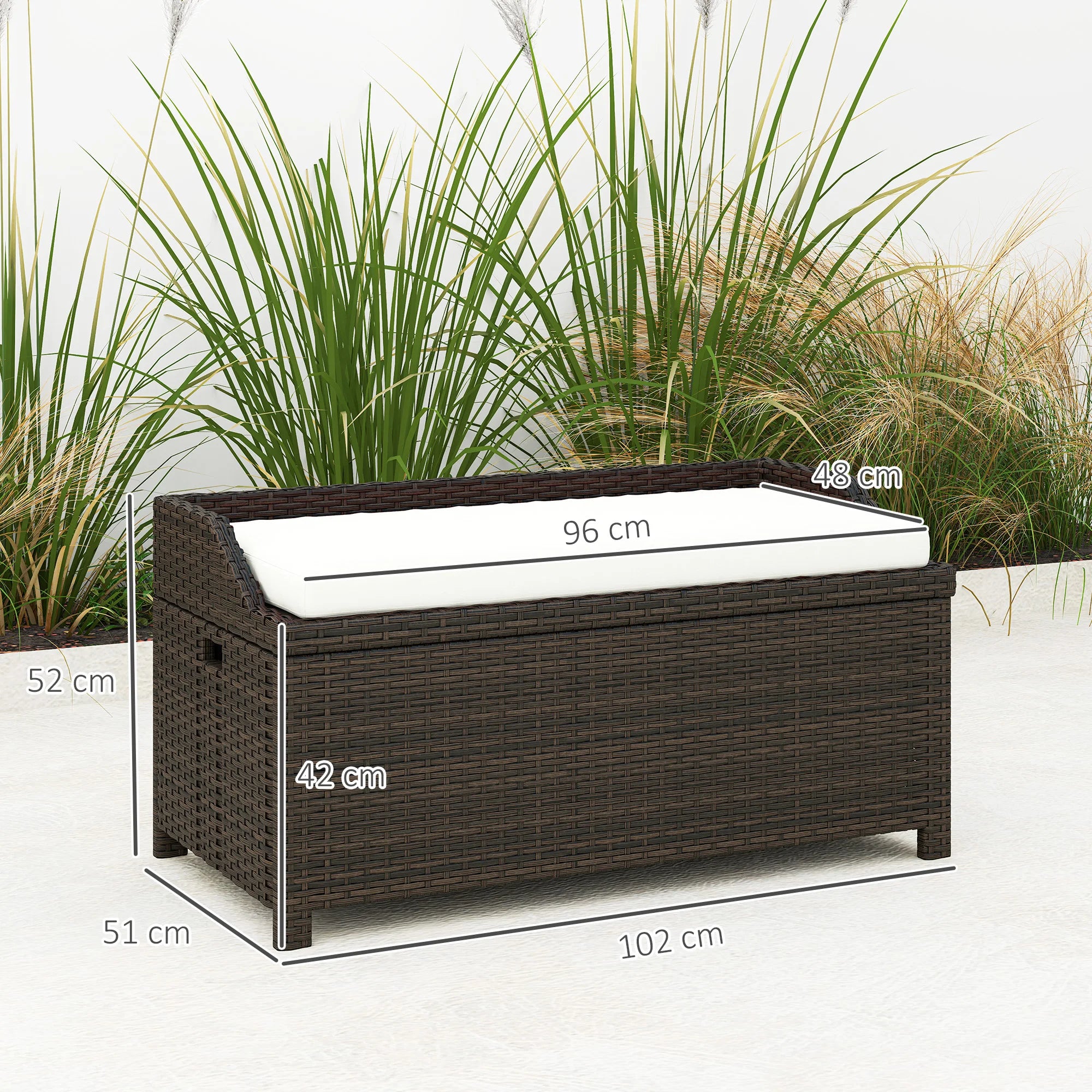 Outdoor Patio & Backyard Garden Bench w/ Comfortable White Top Cushion, Cream