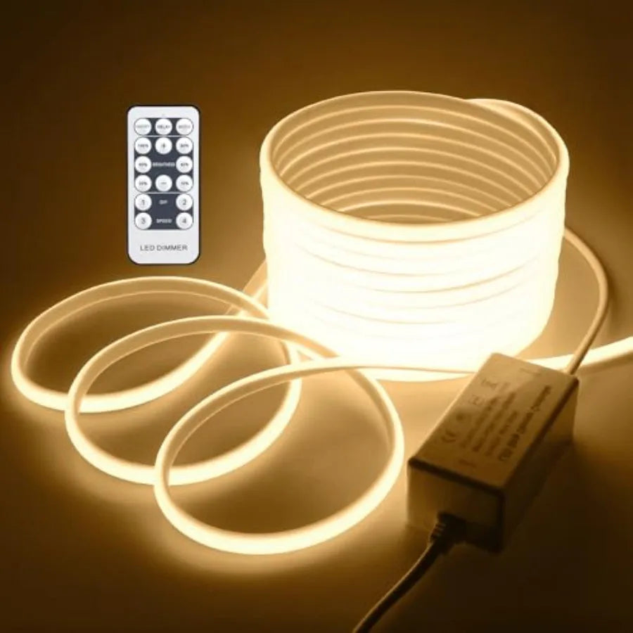 Outdoor LED Strip Lights Waterproof 50Feet Dimmable LED Rope Light with Remote AC 110V~120V