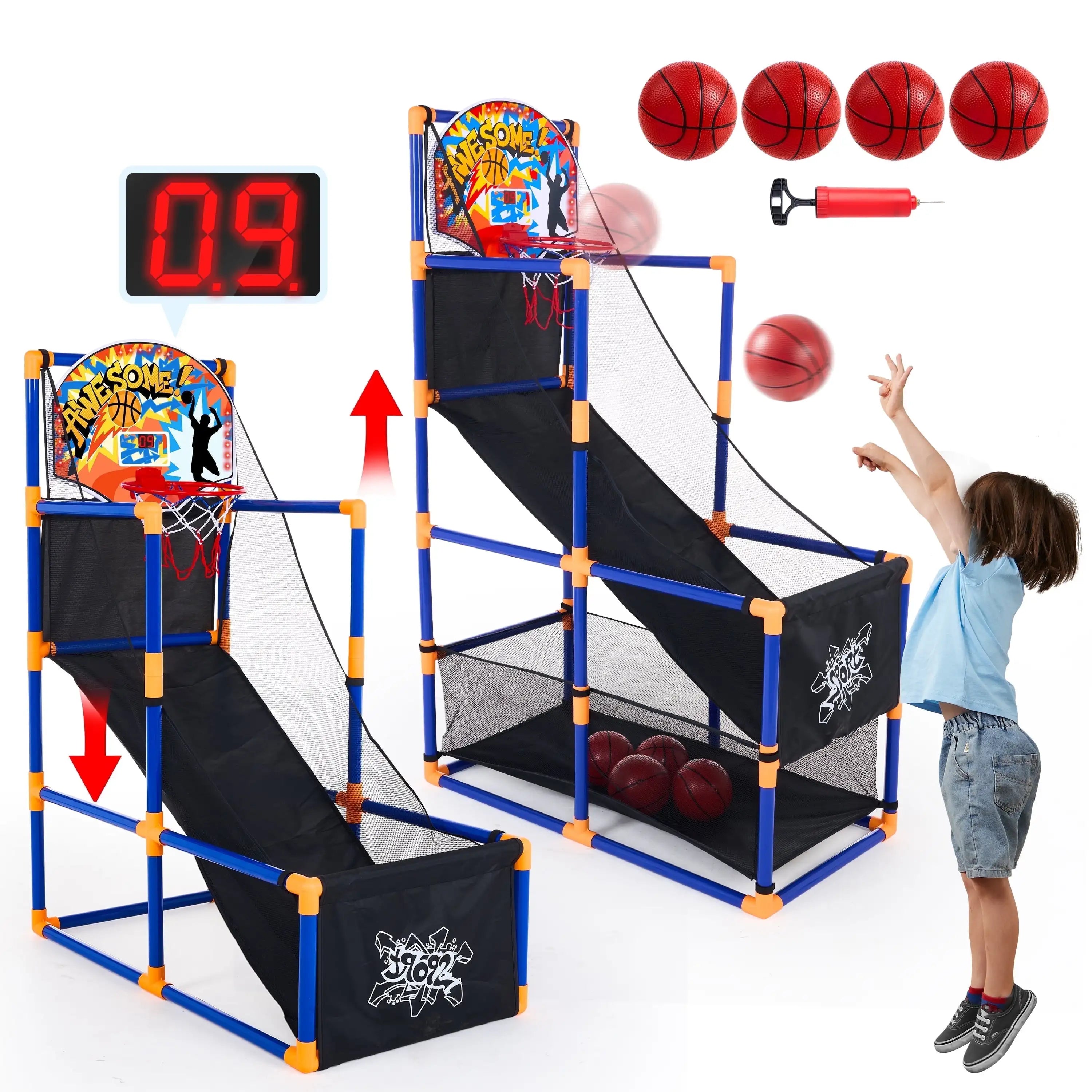 LED Scoring Arcade Basketball Game with 4 Balls Adjustable Height 44"-55"