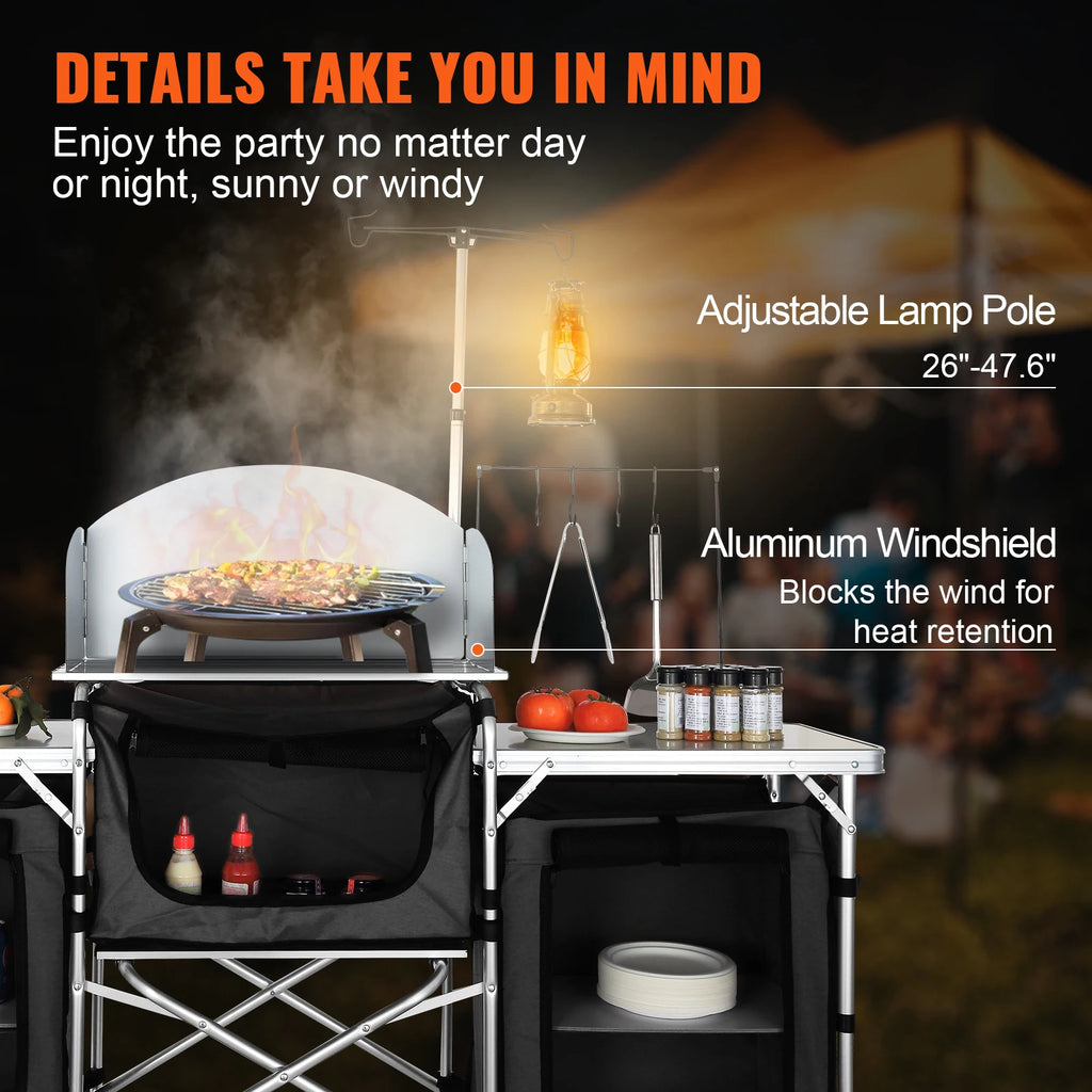 Camping Outdoor Kitchen Table Cabinet Foldable Folding Cooking Storage Rack Aluminum Alloy
